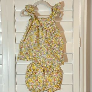 Olivier London Floral Smocked Ruffle Sleeve Short Set Yellow Size 3-6 months
